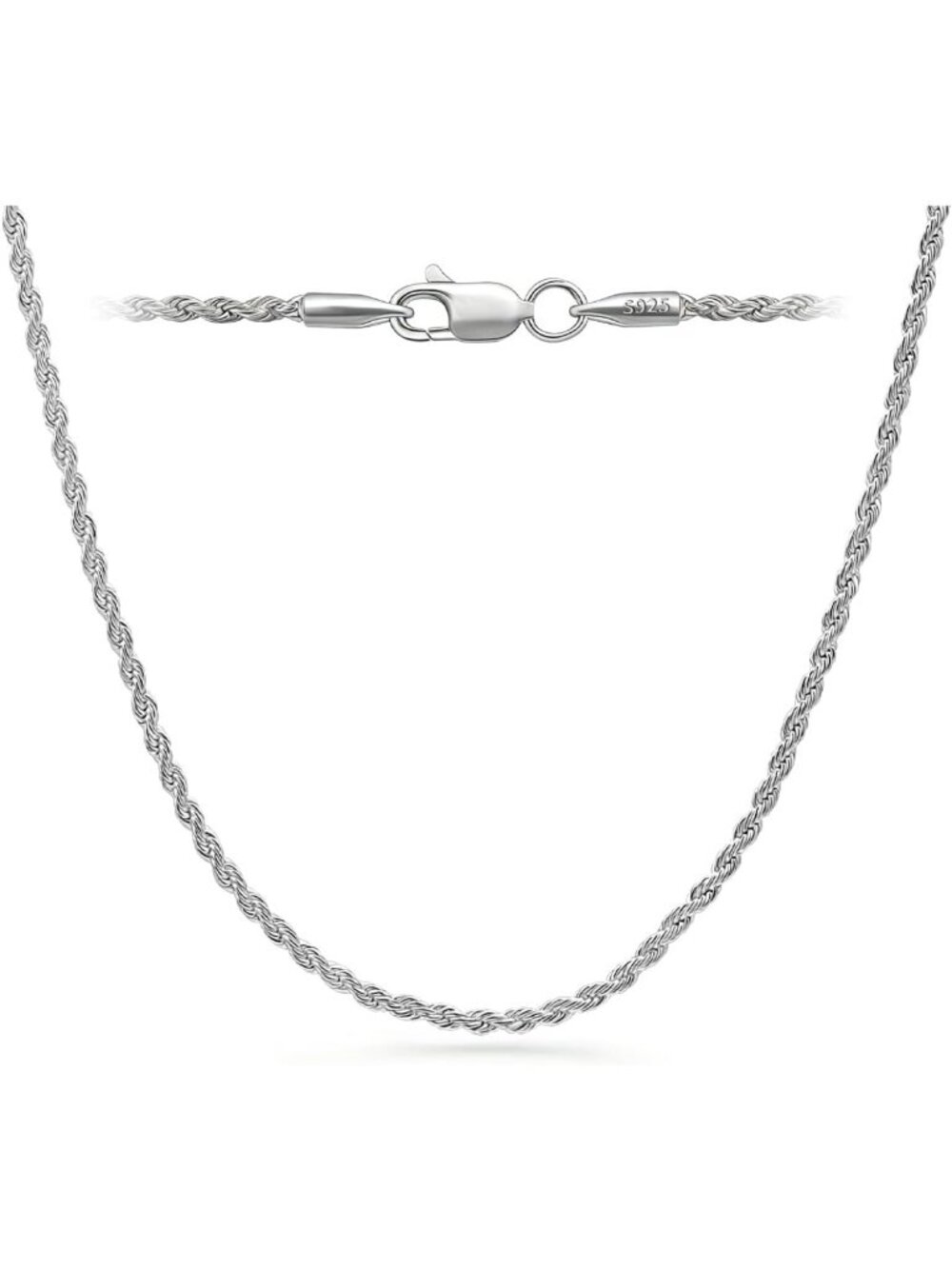 925 Sterling Silver Rope Chain Necklace for Men & Women - 2mm Jewelry Gift